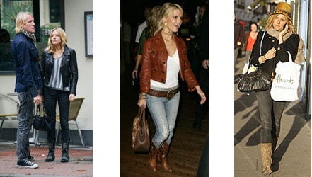 Jessica Simpson and Sienna Miller wearing cowboy boots tucked into jeans