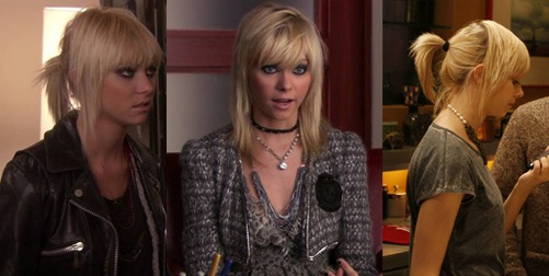 Jenny Humphrey wearing dark colors like grey and black