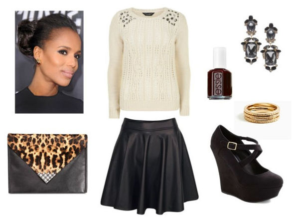 Jewel sweater leather skirt