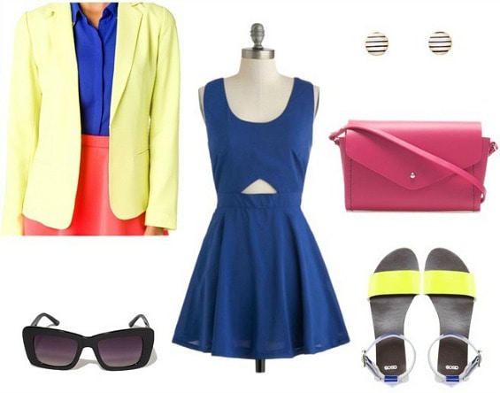 Kate Spade Saturday blue dress citron blazer outfit