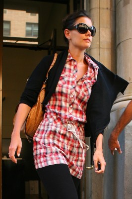 Katie holmes looks like a woman on a mission as she exits a building in nyc