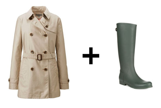 Trench coat and rain boots