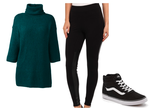 Codename: Kids Next Door fashion | Number 3 - dark green slouchy sweater, black ponte knit leggings, black sneakers