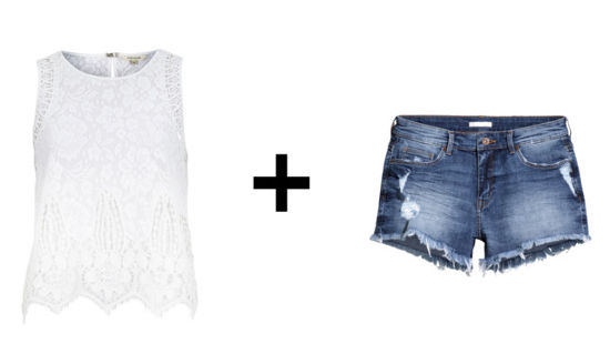 lace tank top and denim shorts