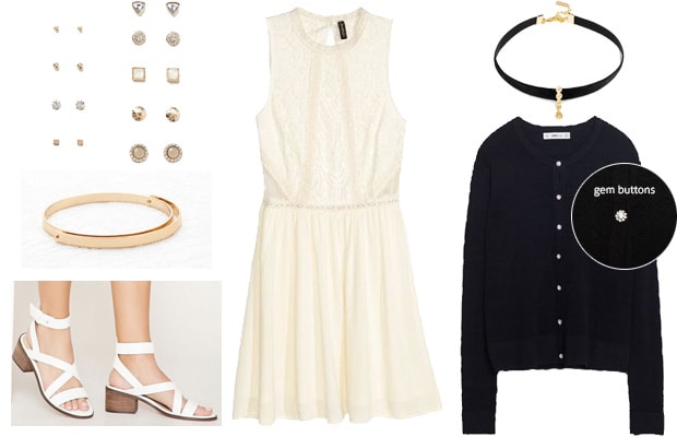 Lace white dress with cardigan semi-formal event outfit