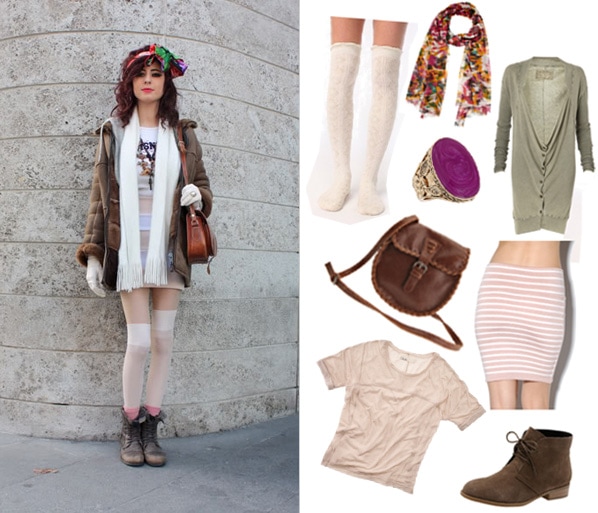 Street style look - head scarves and knee socks