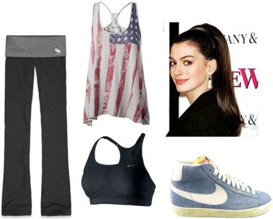 Last minute outfit 3: Gym look - yoga pants, tank, sports bra, sneakers, ponytail