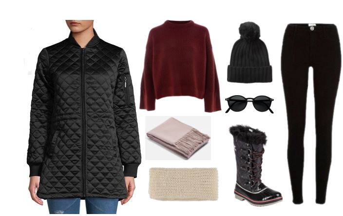 Milwaukee is known for its cold inconsistent weather, so make sure to dress in lots of layers! This look includes a long black puffer jacket; oversized red sweater; multiple scarfs; beanie, black jeggings; and snow boots