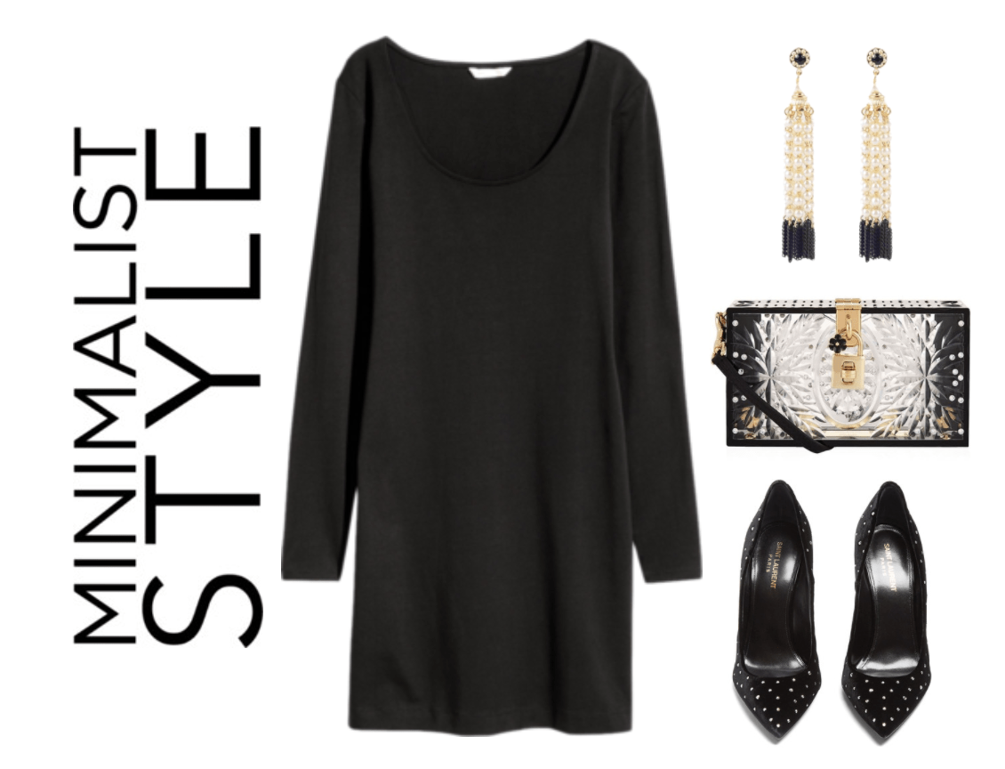 LBD with black and gold accessories.