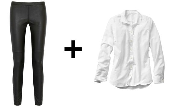 Leather leggings and white oxford shirt