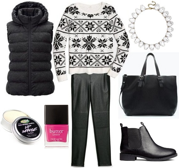 Leather panel leggings class look