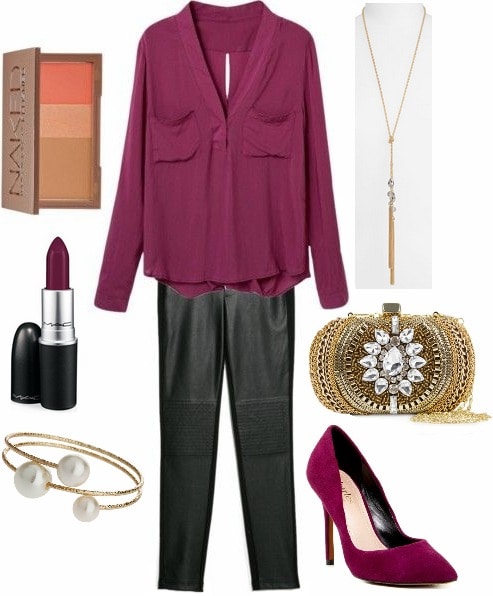 Leather panel leggings night out look