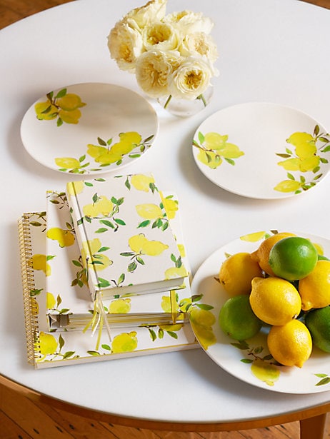 Lemon dining set from Kate Spade - plates, bowls, and notebooks