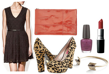 black dress with leopard shoes