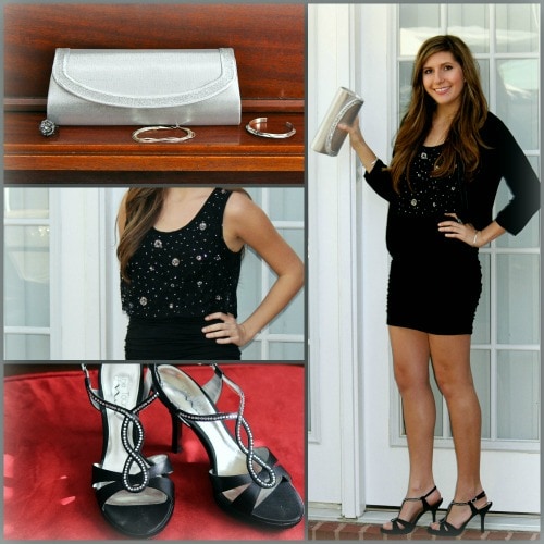 Little black dress with silver accessories