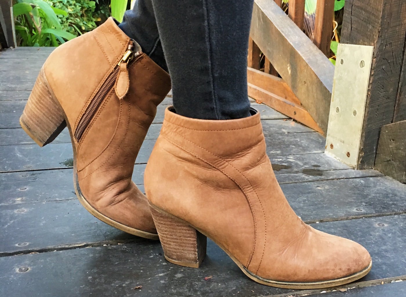 These chunky tan heeled booties are great for a stylish day at school.