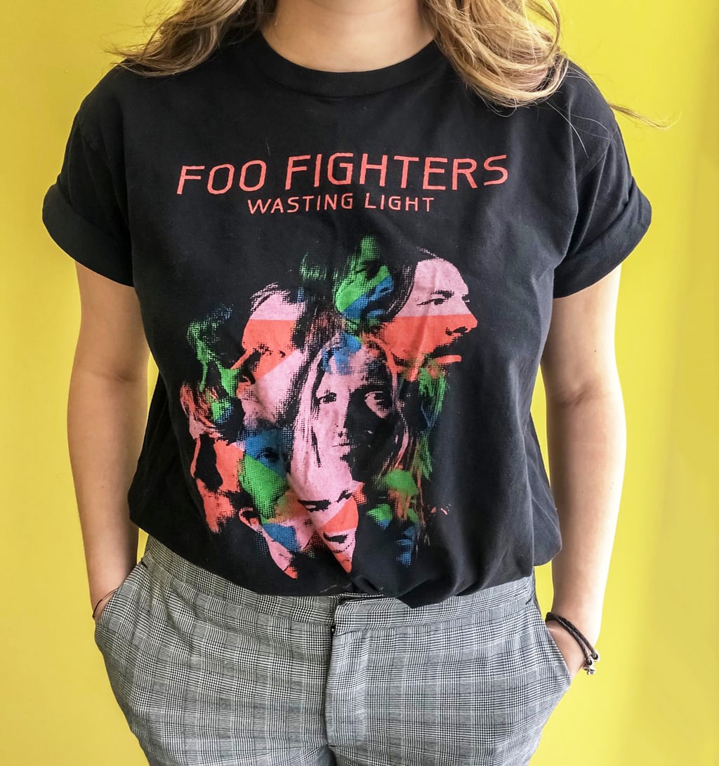 Student fashion at Umass Amherst -- student Caroline wears a foo fighters band tee on campus