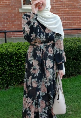 Modest outfit for summer: WVU student Talia wears an abaya and head scarf