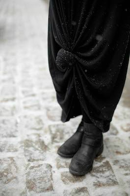 Long skirt and ankle booties