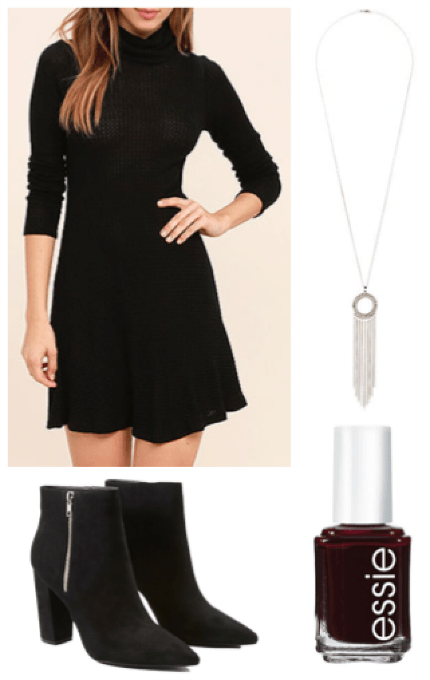 Lulu's black sweater dress and booties