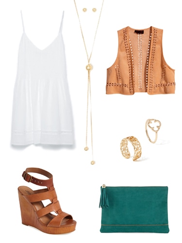 LWD, suede vest, wedges