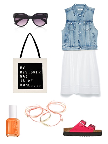 LWD, denim vest, Birkenstocks