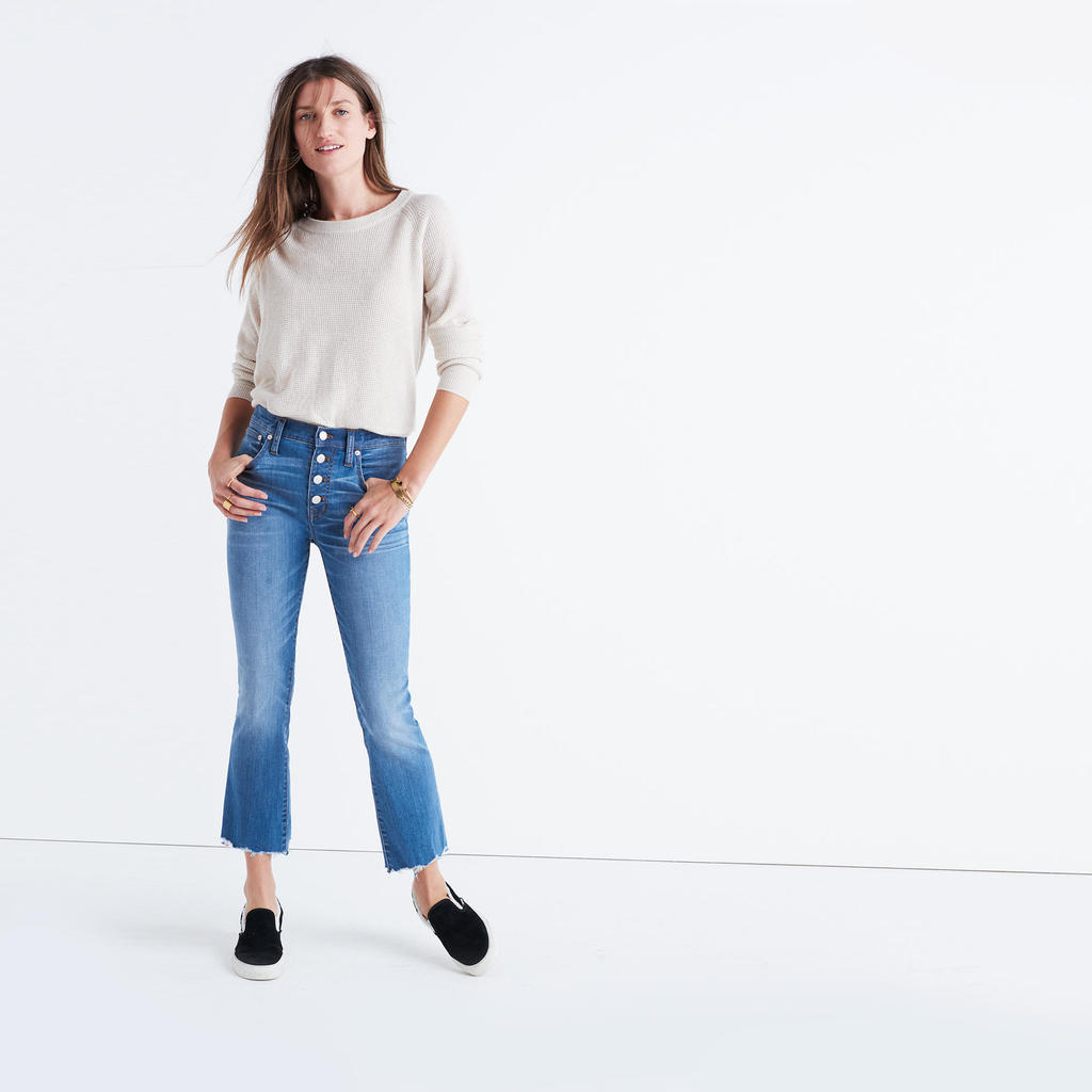 Madewell cropped bootcut jeans with frayed hem - how to style cropped bootcut jeans