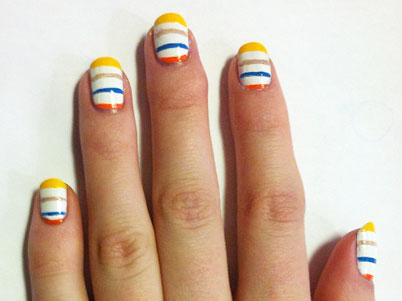 Striped nail art inspired by the Marc by Marc Jacobs Spring 2011 runway show