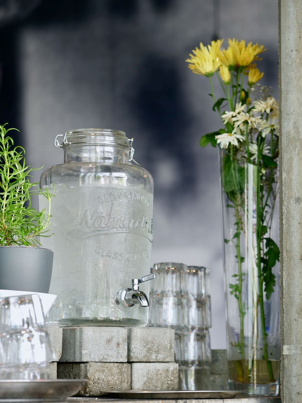 Mason jar pitcher full of water