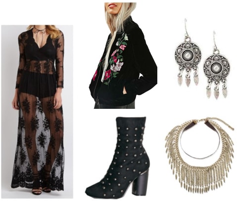 Runway looks for less: Outfit inspired by Alexander McQueen Spring 2017 with maxi dress, floral jacket, statement jewelry