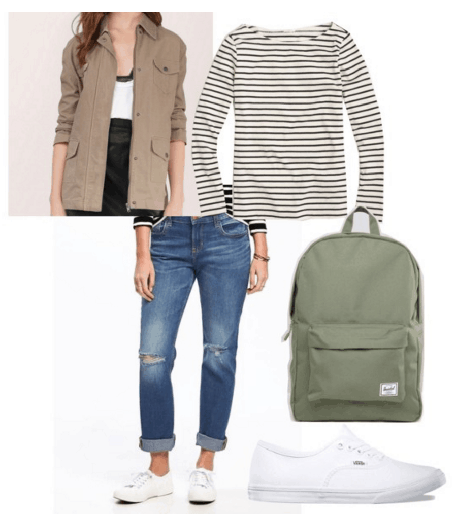 Jacket, jeans, striped shirt