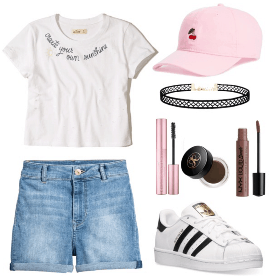 How to wear millennial pink: Outfit idea with millennial pink hat, white top, shorts
