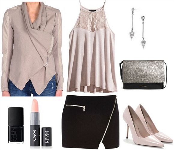 Mixed media jacket night out look