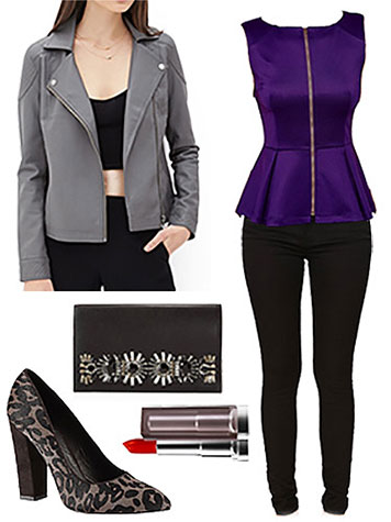 Moto jacket peplum outfit