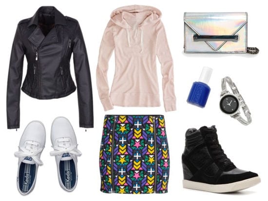 Moto jacket printed skirt hoodie