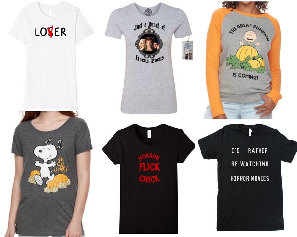 6 Movie Halloween tees: Just a Bunch of Hocus Pocus, The Great Pumpkin, Horror Flick Chick, I'd Rather Be Watching Horror Movies