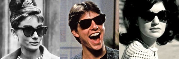 Movie star sunglasses - Audrey Hepburn in Breakfast at Tiffany's, Tom Cruise in Risky Business, and Jackie O