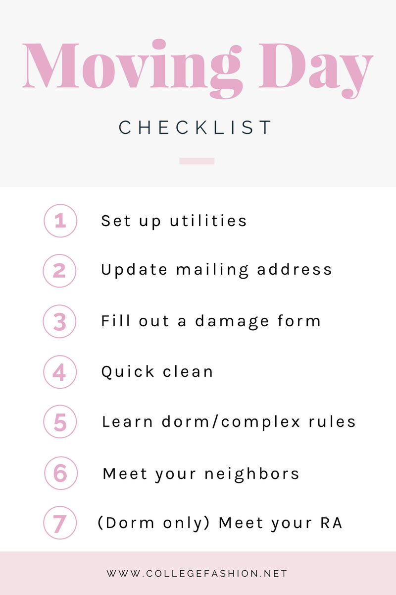 Moving day checklist for college