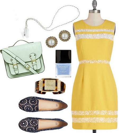 Nancy Drew Outfit: Yellow Dress, Flats, Satchel