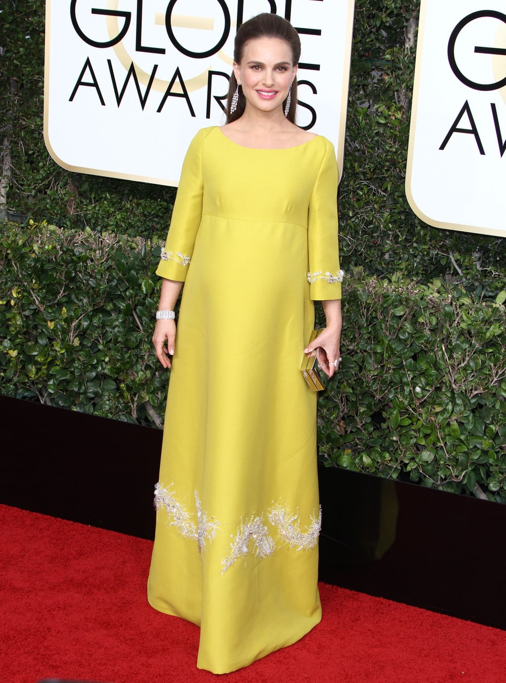 Natalie Portman in a green Prada gown on the 2017 Golden Globes red carpet