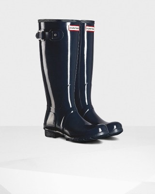 Navy Blue Tall Gloss Hunter Boots