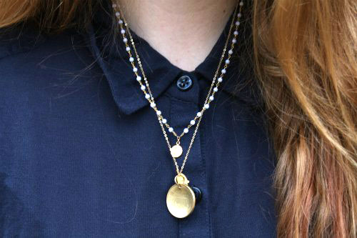 Charm necklaces on a fashionista at the University of Texas at Austin