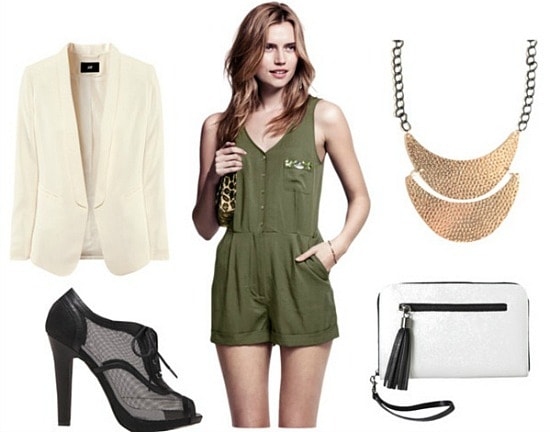 Romper, blazer, ankle booties