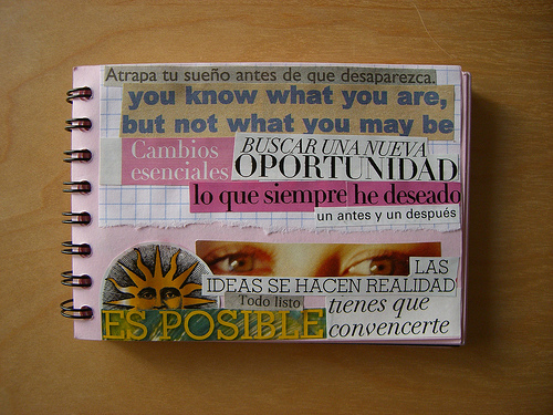 Collage of fashion magazines on a notebook