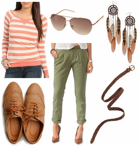 olive and coral outfit 3