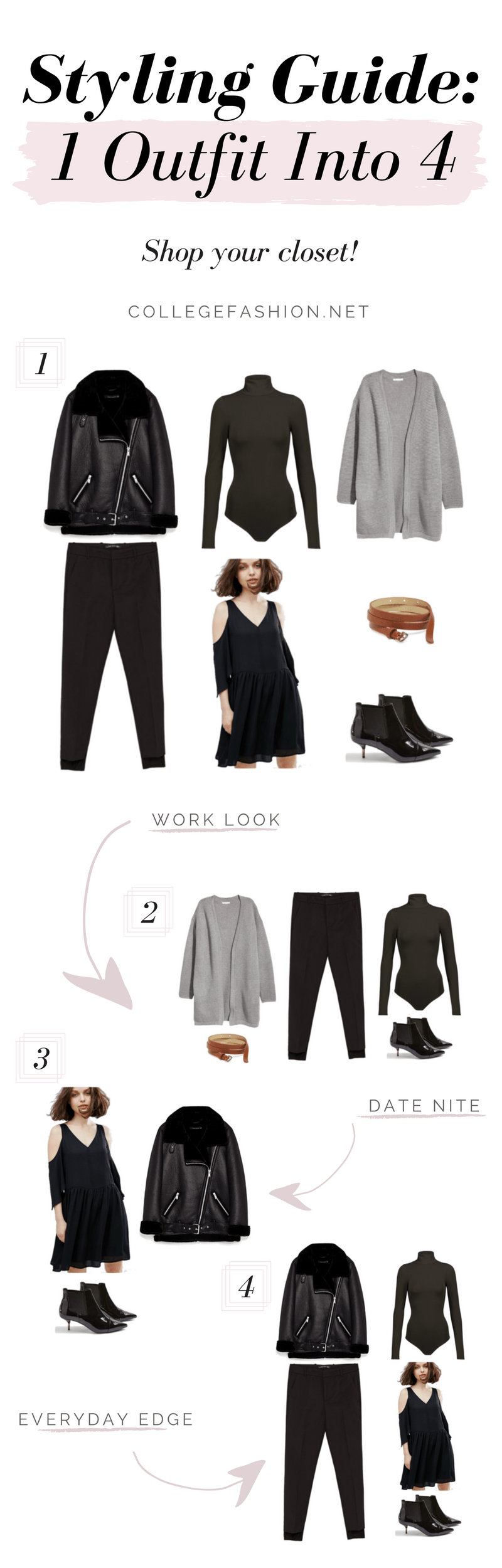 How to turn one outfit into four: Styling guide with four outfits using the same pieces