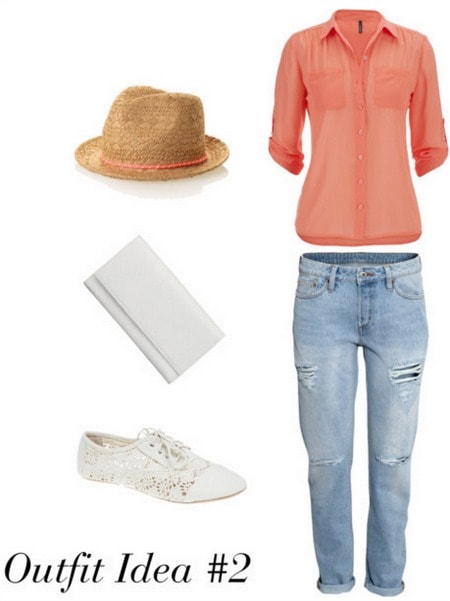 Audrey Hepburn outfit 2 - Blouse, boyfriend jeans, fedora, sneakers