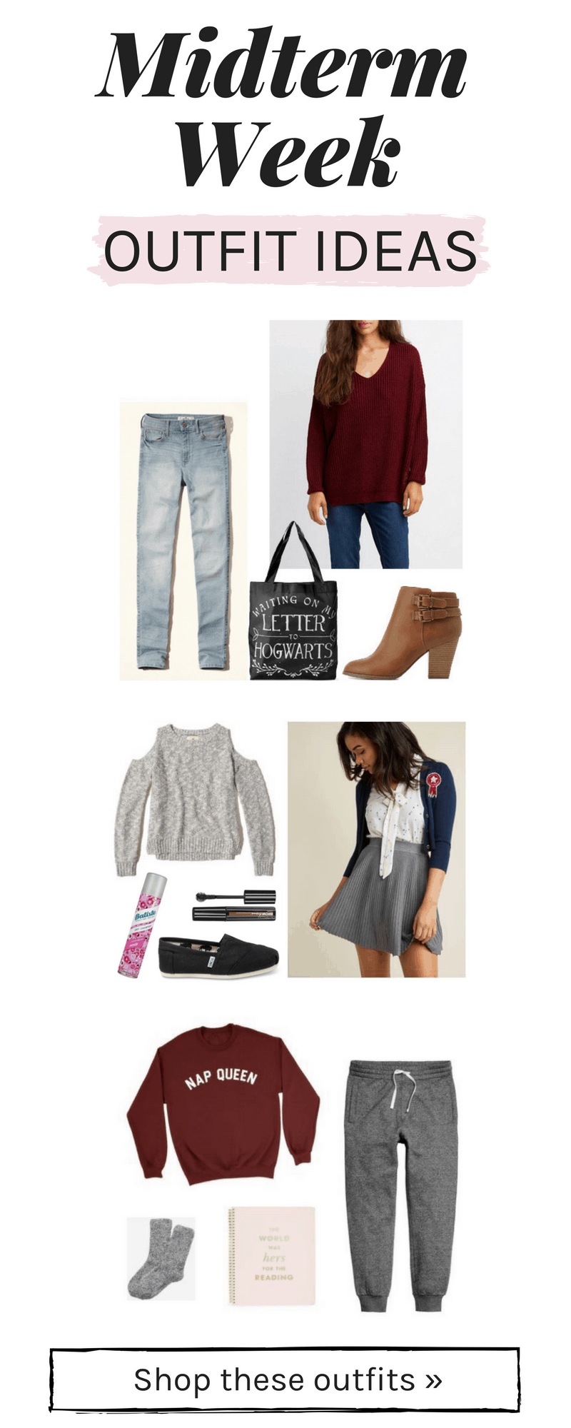 Outfits for Midterms in college - 3 outfit ideas for midterm exam week