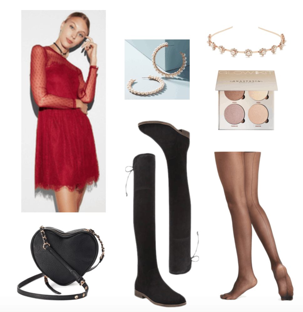 Over-the-knee boots outfit with red dress.