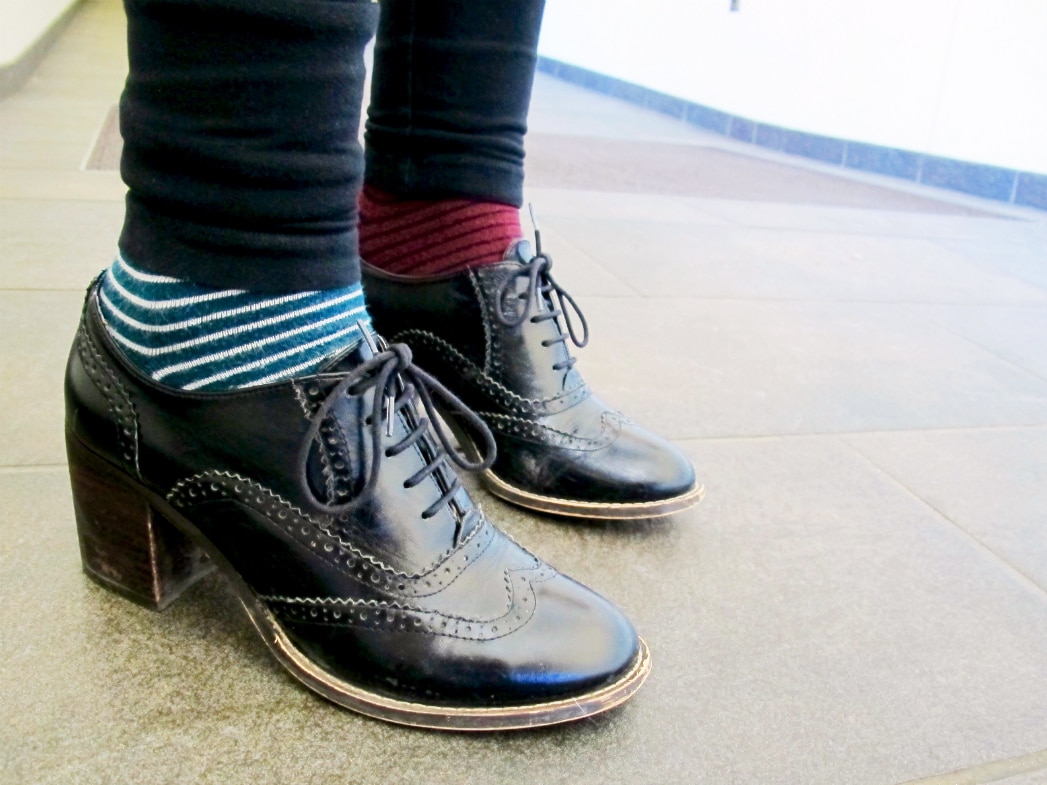 Oxford booties and mismatched socks